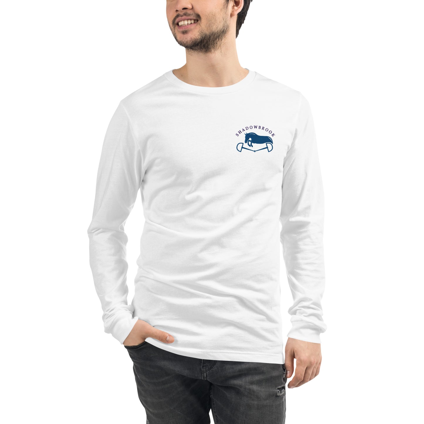 Shadowbrook Stables White Unisex Long Sleeve Tee - Small Logo Front